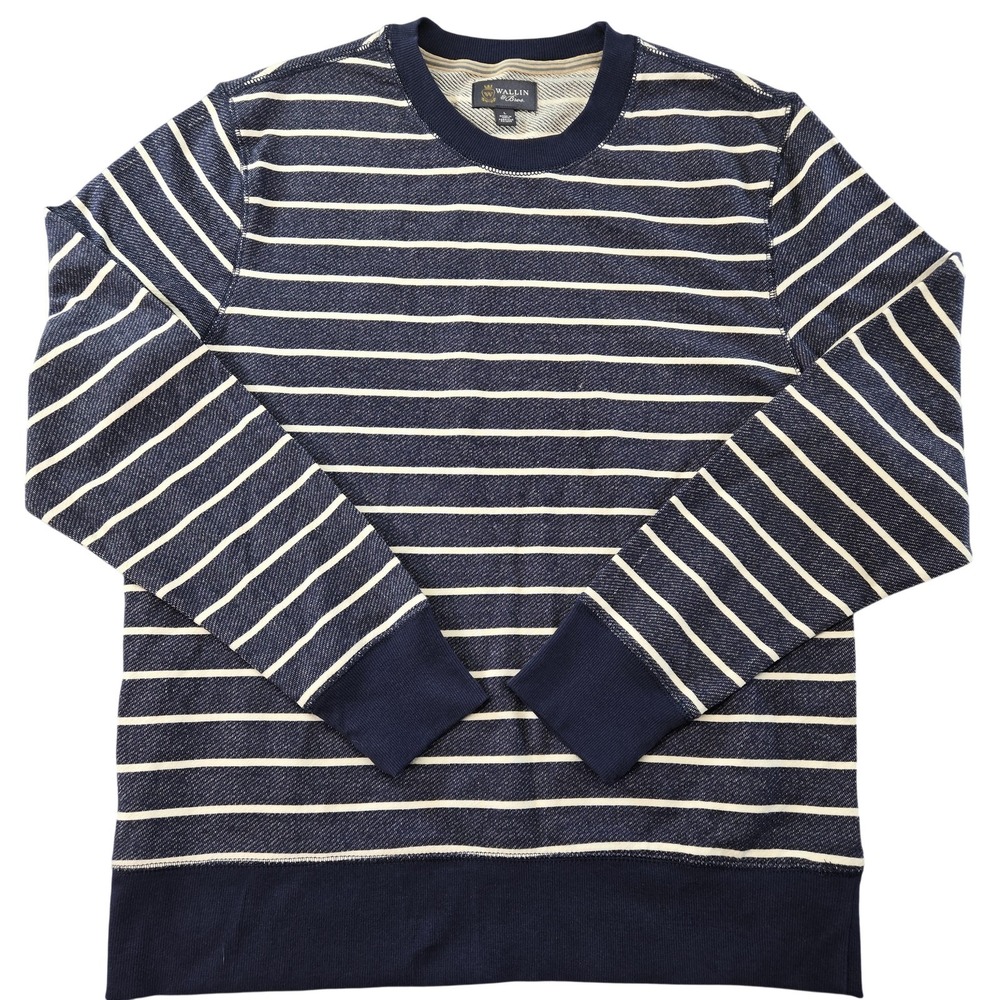 Wallin & Bros. Sweater Mens L Blue Crew Pullover Striped Lightweight Tight-Knit